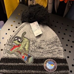 The Children's Place Gray and Black Dinosaur Pom-Pom Hat